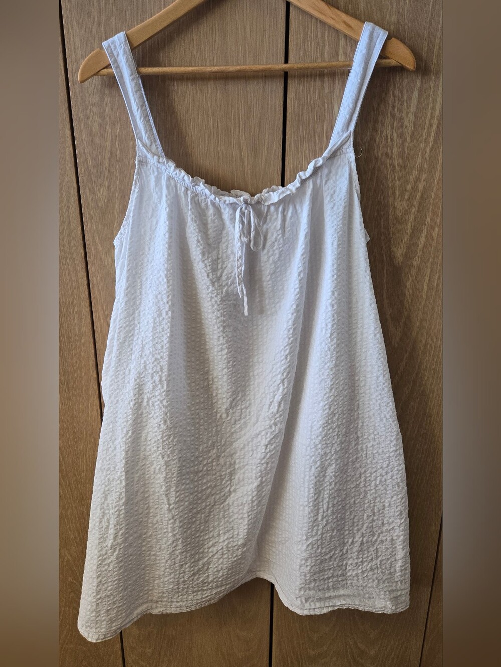 LAKE Pajamas Alice Nightgown White Seersucker L